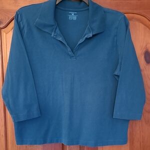 Teal Collared 3/4 Sleeve Top